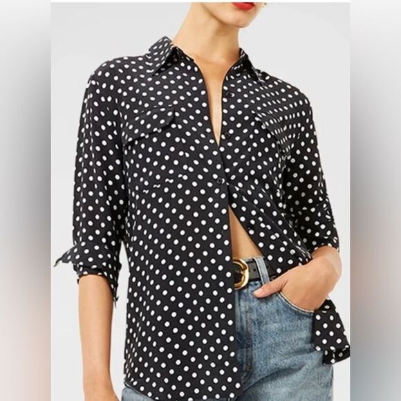 Equipment Slim Signature Blouse with black and white polka dots. Small - Picture 8 of 9